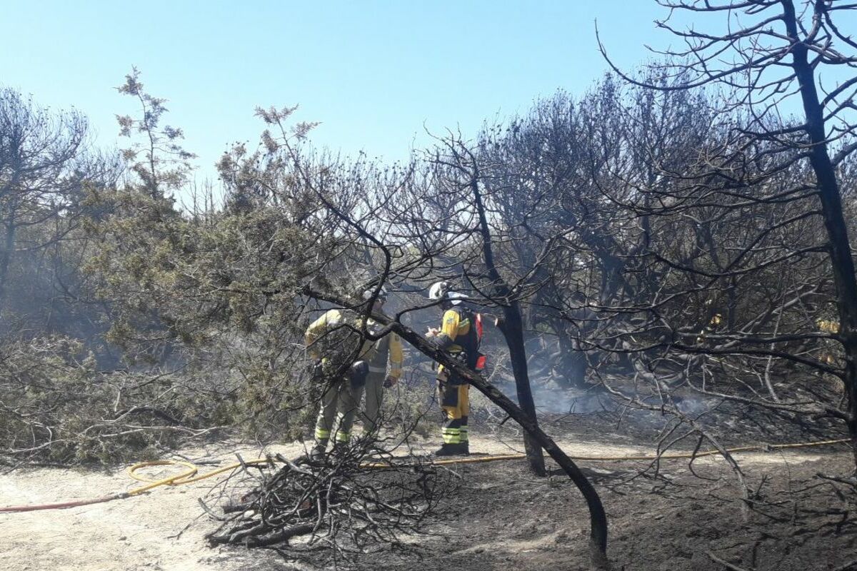 Los Bombers de Mallorca durante la extinción del incendio.