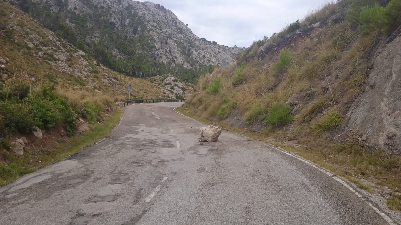 Una pedra de grans dimensions ha caigut a la carretera Ma-10 entre Andratx i Estellencs.