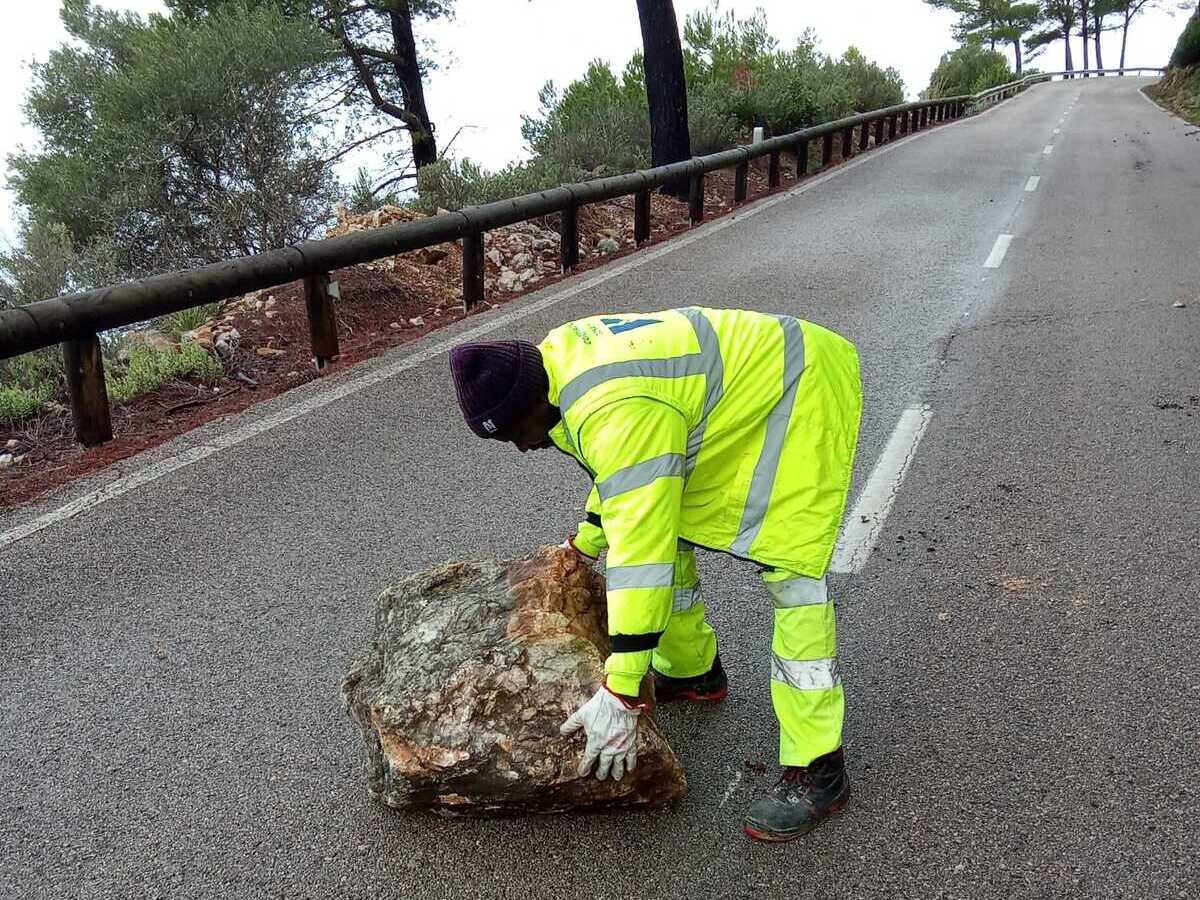 Les brigades de carreteres actuant a una carretera de Mallorca.