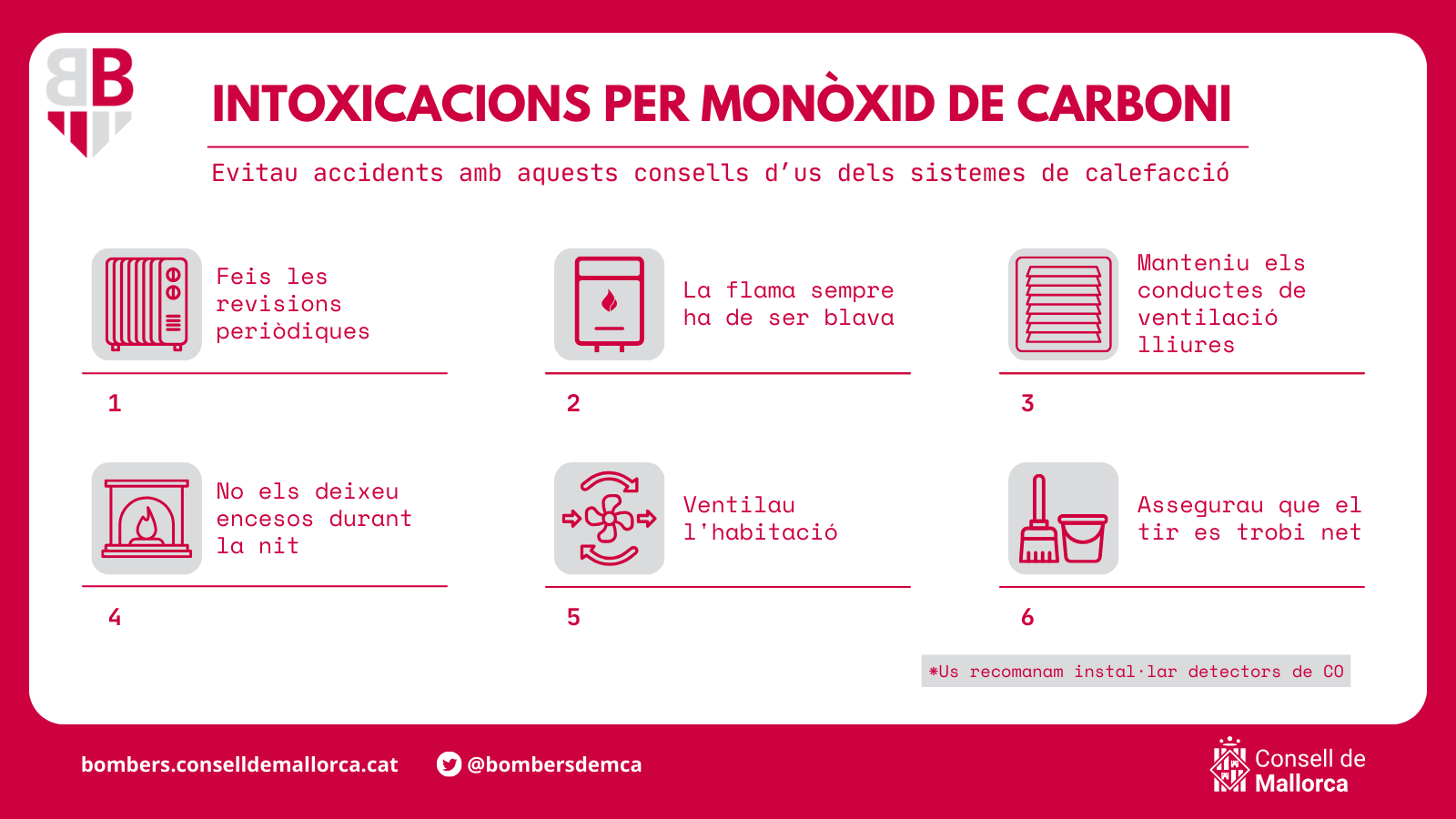 Consells per evitar intoxicacions per monòxid de carboni.